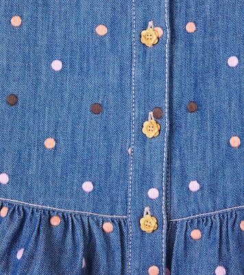 Embroidered polka-dot ruffled denim top | Zimmermann Kids
