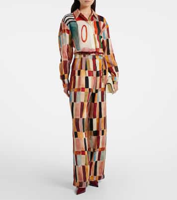x LRNCE– Pantalon palazzo Marjorelle imprimé en lin et soie | Alémais