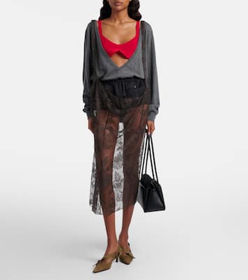 Floral lace cotton midi skirt | Prada