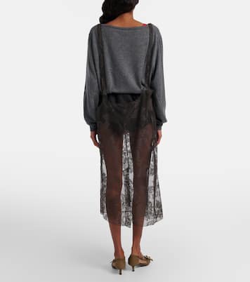 Floral lace cotton midi skirt | Prada