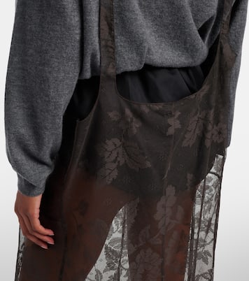 Floral lace cotton midi skirt | Prada