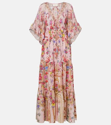 Vestido largo de seda floral adornado | Camilla