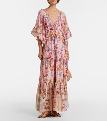Vestido largo de seda floral adornado | Camilla