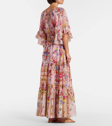 Vestido largo de seda floral adornado | Camilla