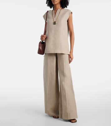 Weite High-Rise-Hose Sequoia aus Leinen | Max Mara