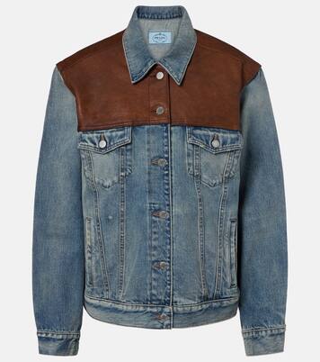 Leather-trimmed denim jacket | Prada
