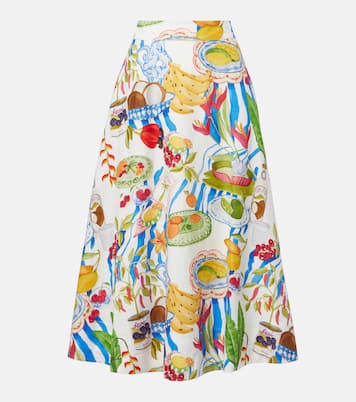 Bedruckter Midirock aus einem Leinengemisch | Farm Rio