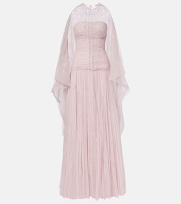 Caped pleated bustier gown | Marmar Halim