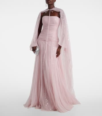 Caped pleated bustier gown | Marmar Halim