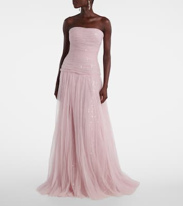 Caped pleated bustier gown | Marmar Halim