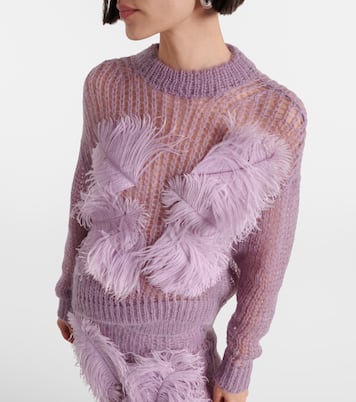 Feather-trimmed open-knit mohair-blend sweater | The Attico
