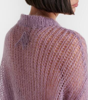 Feather-trimmed open-knit mohair-blend sweater | The Attico
