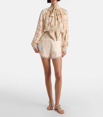Embellished floral lace-trimmed high-rise shorts | Camilla