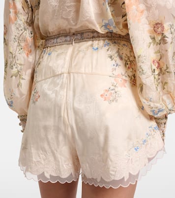 Embellished floral lace-trimmed high-rise shorts | Camilla