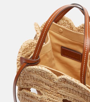 Palm leather-trimmed raffia top-handle bag | Staud