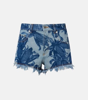 Paula's Ibiza frayed printed denim shorts | Loewe