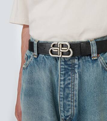 BB 라지 크로코 이펙트 레더 벨트 | Balenciaga