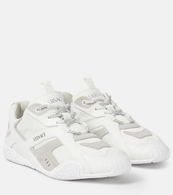 Galaxia suede-trimmed leather sneakers | Versace