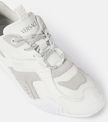 Galaxia suede-trimmed leather sneakers | Versace