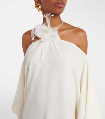 Feather-trimmed off-shoulder gown | Taller Marmo