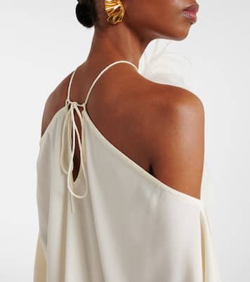 Feather-trimmed off-shoulder gown | Taller Marmo