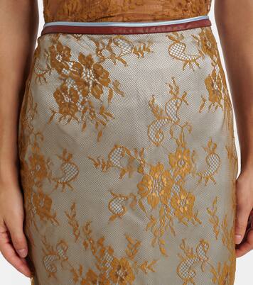 Embroidered leather-trimmed lace midi skirt | Jacques Wei