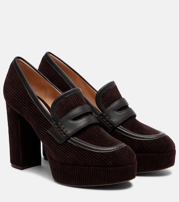 Loafer-Pumps aus Cord mit Leder | Gianvito Rossi