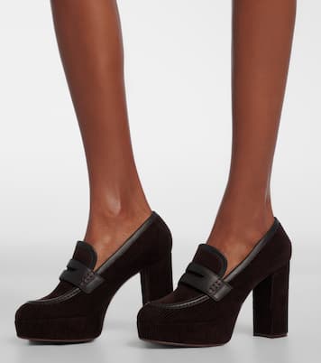 Loafer-Pumps aus Cord mit Leder | Gianvito Rossi