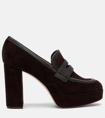 Loafer-Pumps aus Cord mit Leder | Gianvito Rossi