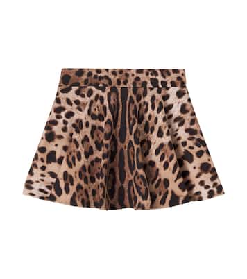 Gonna in jersey di cotone con stampa leopardata | Dolce&Gabbana Kids