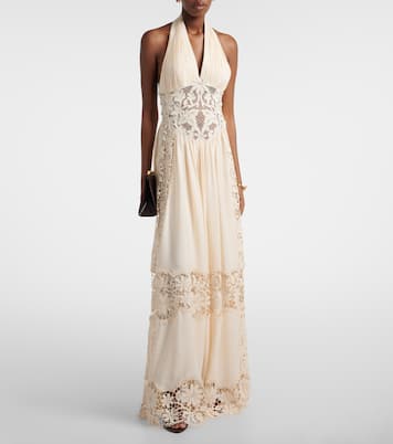 Georgette and macramé gown | Elie Saab