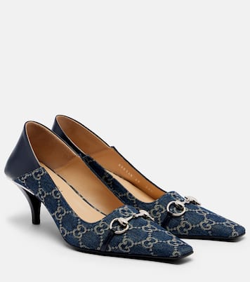 Vittoria leather-trimmed denim pumps | Gucci