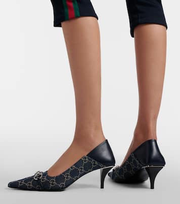 Vittoria leather-trimmed denim pumps | Gucci