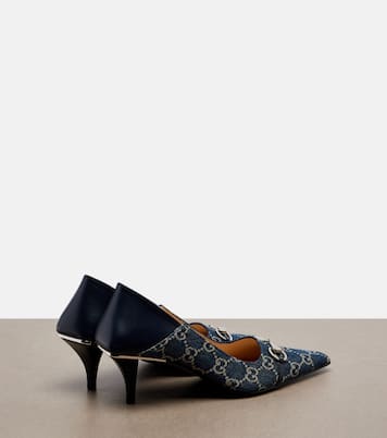 Vittoria leather-trimmed denim pumps | Gucci