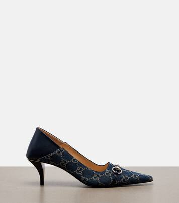 Vittoria leather-trimmed denim pumps | Gucci