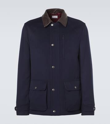 Leather-trimmed wool jacket | Brunello Cucinelli