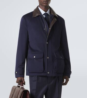 Leather-trimmed wool jacket | Brunello Cucinelli