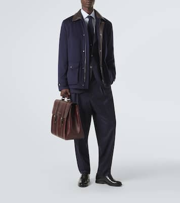 Leather-trimmed wool jacket | Brunello Cucinelli
