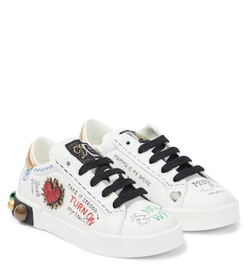 Logo embellished leather sneakers | Dolce&Gabbana Kids
