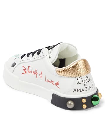 Logo embellished leather sneakers | Dolce&Gabbana Kids