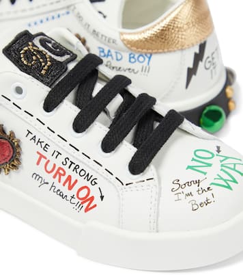 Logo embellished leather sneakers | Dolce&Gabbana Kids