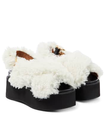 Sandalen aus Leder mit Shearling | Marni