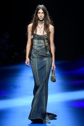 Abito lungo in denim con decorazione | Blumarine