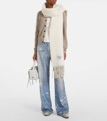 Logo fringed alpaca and wool-blend scarf | Acne Studios