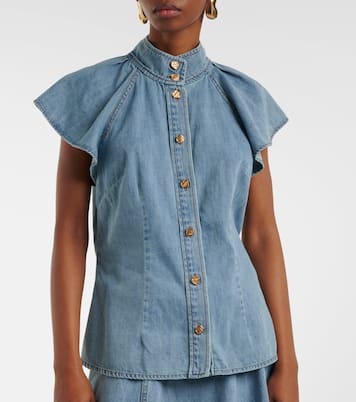 Camisa Crush Flutter Sleeve en denim | Zimmermann