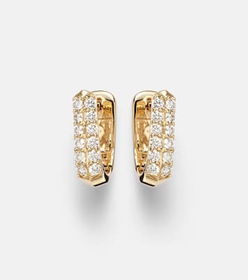 Knife Edge Wide 14kt gold huggie earrings with diamonds | Stone and Strand