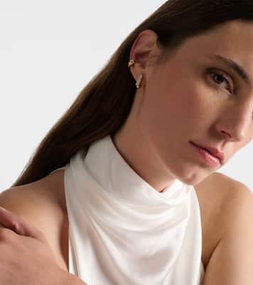 Knife Edge Wide 14kt gold huggie earrings with diamonds | Stone and Strand