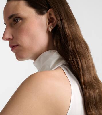 Knife Edge Wide 14kt gold huggie earrings with diamonds | Stone and Strand