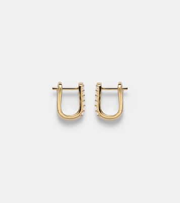 Knife Edge Wide 14kt gold huggie earrings with diamonds | Stone and Strand