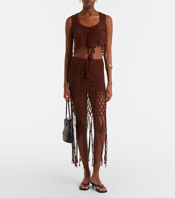 Crochet fringed cotton miniskirt | Anna Kosturova